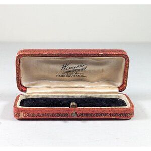 Antique red leather jewelry box Wingers Hagersville Ontario, Canadian vintage